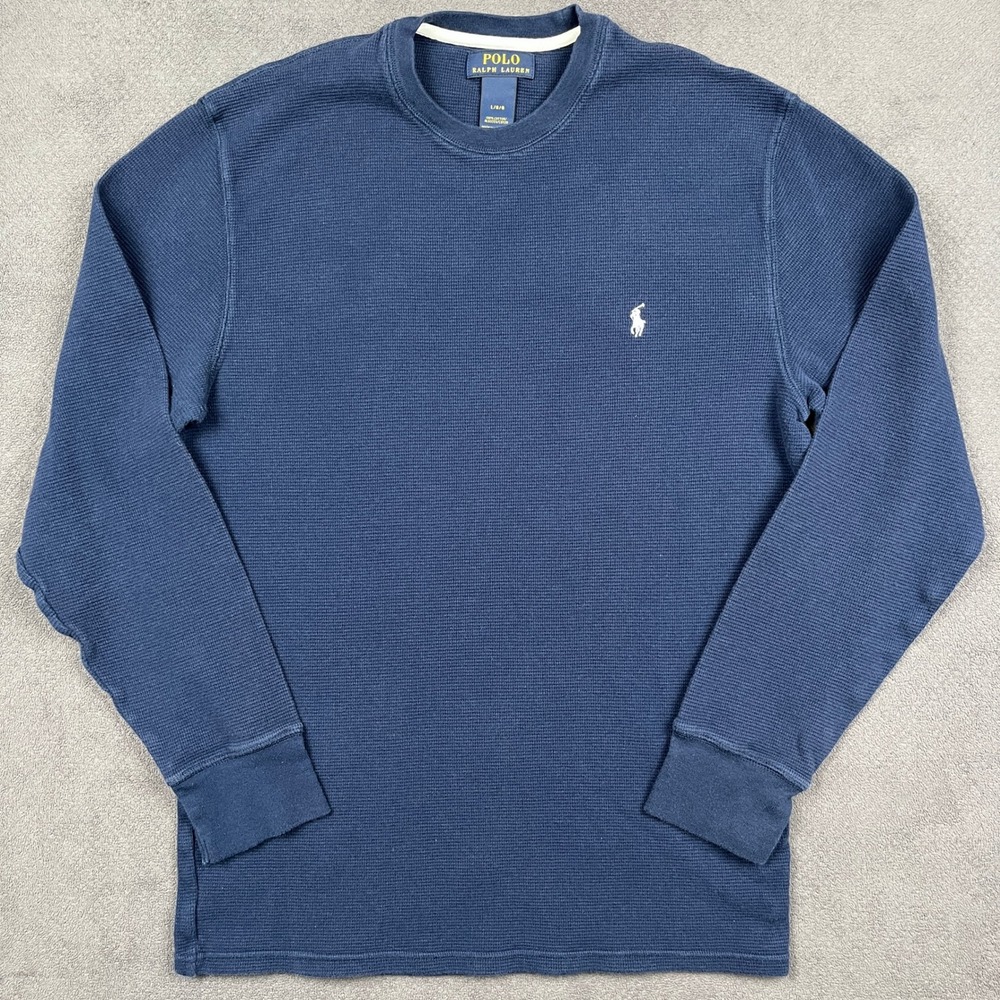 Polo Ralph Lauren Thermal Shirt Mens Large Blue Waffle Knit Long Sleeve Pony